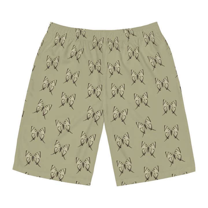 Seam thread color automatically matched to design Butterfly Khaki Men's Board Shorts for wholesale on Faire1