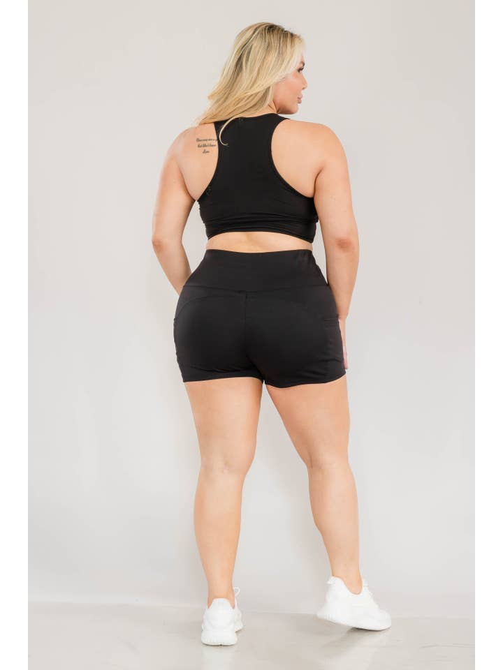 Black Plus Size Athletic Tummy Control Biker shorts With Pockets for wholesale on Faire