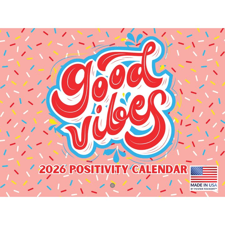 Multi Color Good Vibes Calendar 2026 Monthly Wall Calender 12 Month | American Made In The USA for wholesale on Faire