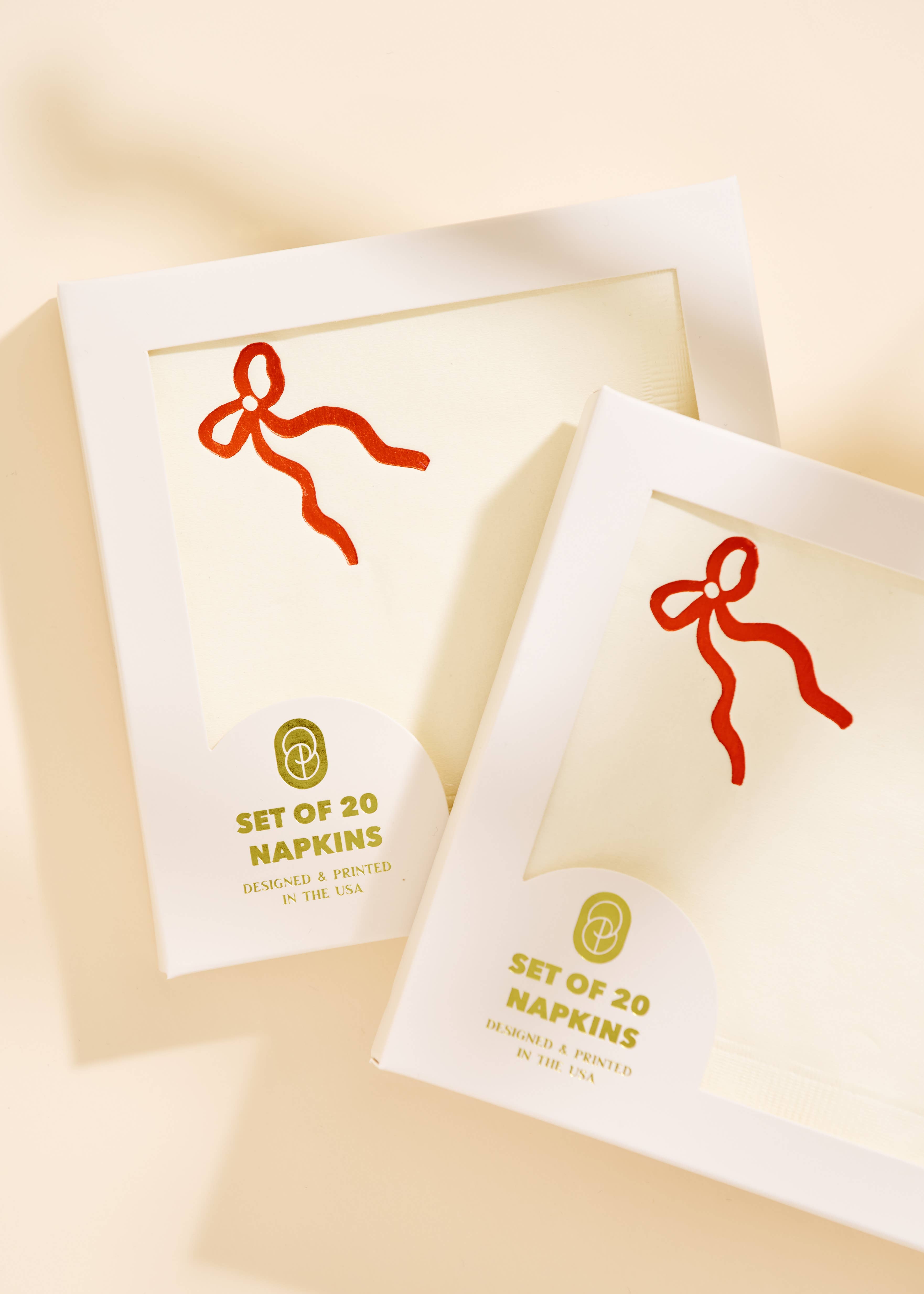 One & Only Paper - Wholesale Disposable napkin - Classic Red Bow Cocktail Paper Beverage Napkins - Set of 20