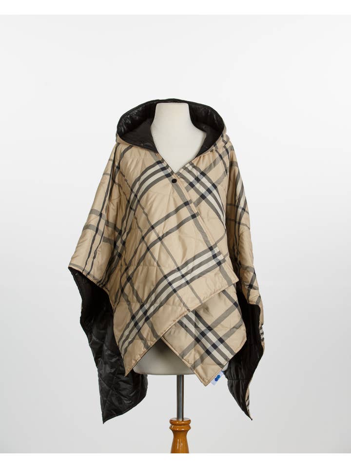 RAINRAPS - Wholesale Raincoat - Women's - Shiny Black & Plaid PUFFERRAP2