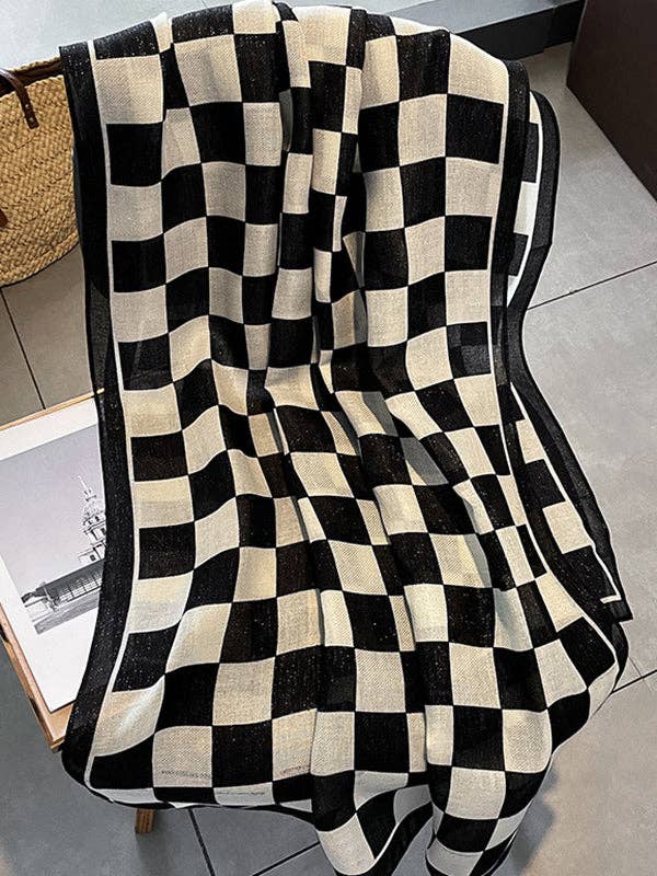 StyleGalX – Cachecol - Mulher por atacado – Lenço estampado xadrez de cor contrastante de moda simples6