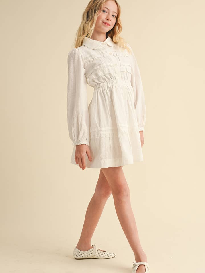 MEISJES TUSSENKIND KNOPEN L/S FIT & FLARE MINI JURK (7/14) voor wholesale door heart and arrow