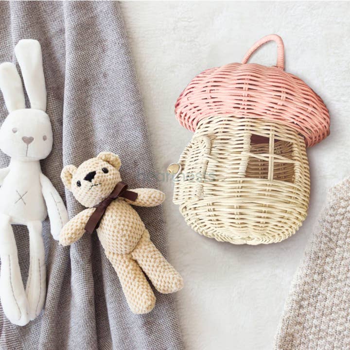 heartnests - Wholesale Doll accessory kit – Kids - Pinky Mushroom House Rattan Doll House Rattan Doll Wicker Mini House1