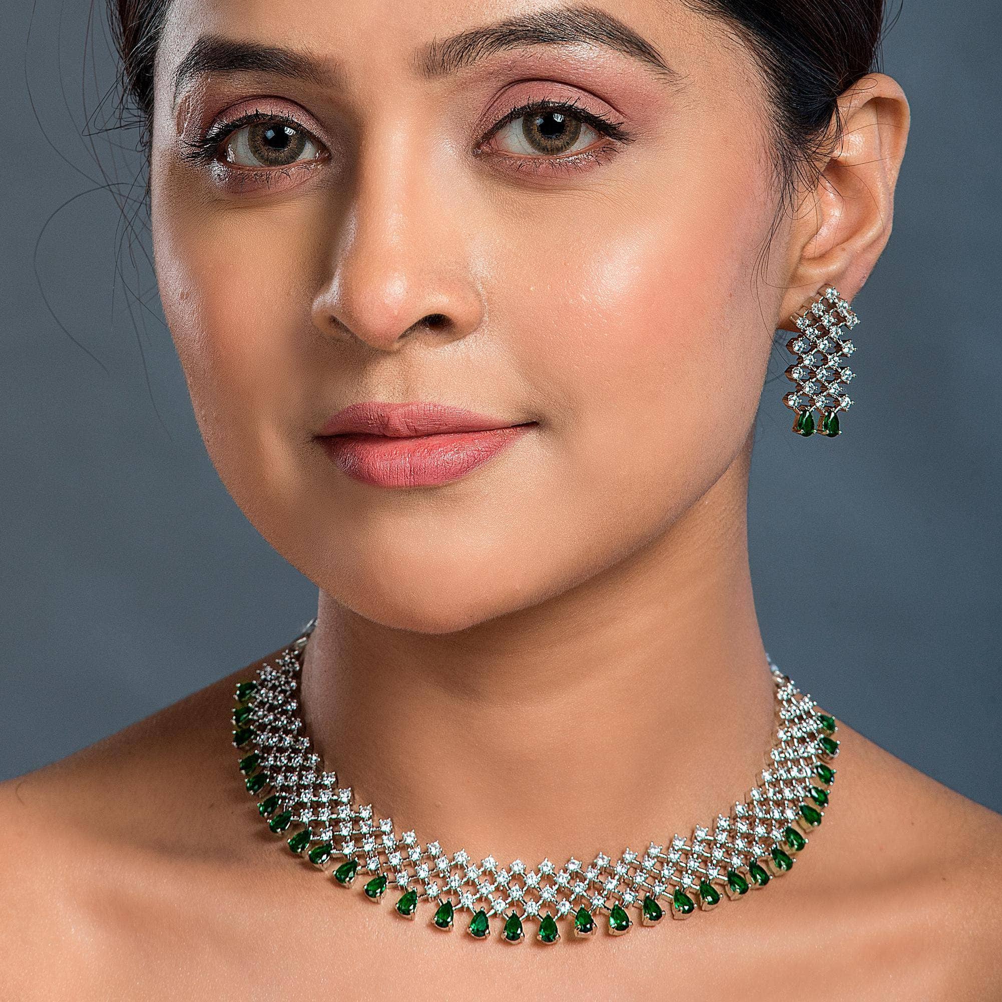 Vastrabhushan – wholesale Jewellery set – Elegant American Diamond Green Bridal Necklace Set0