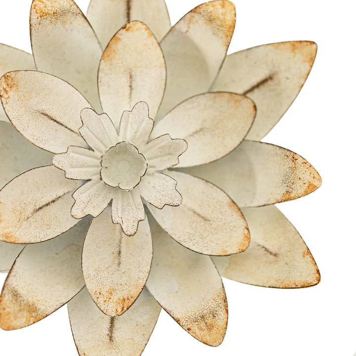 Foreside Home & Garden - Wholesale Wall Accent - Abeline Antique Finish Flower Wall Decor White Metal