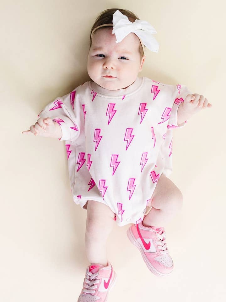 Lucky Panda Kids - Wholesale Bodysuit (Non-Footed) - Baby - Short Sleeve Bubble Romper | Pink Bolts1