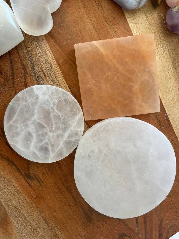 Polished Selenite Charging Station Round crystal plate, Flat Crystal Plate ,gemstone charging ,Protection Cleansing Meditation Crystal for wholesale by CaNatureLover