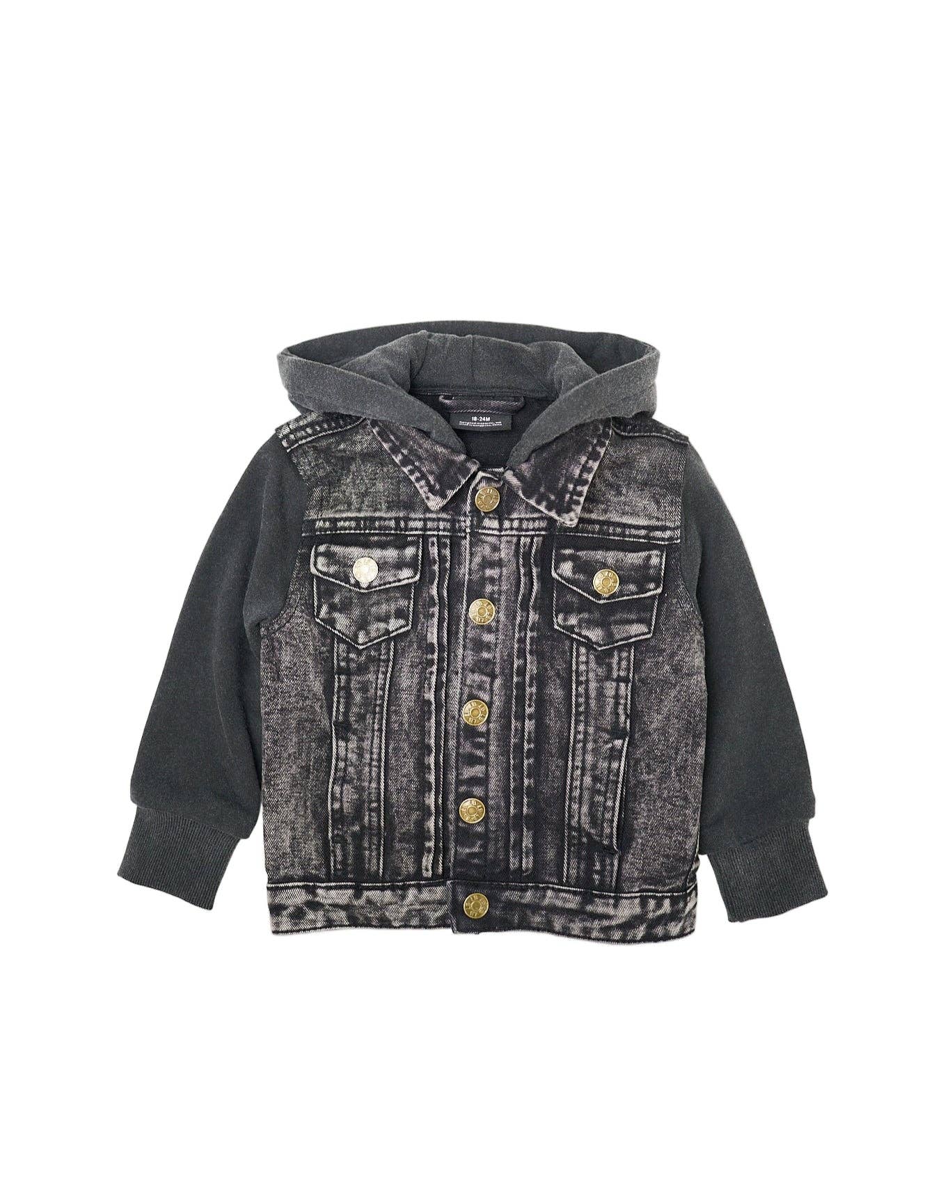 Little Bipsy - Wholesale Denim Jacket - Kids - Washed Hooded Denim Jacket - Black