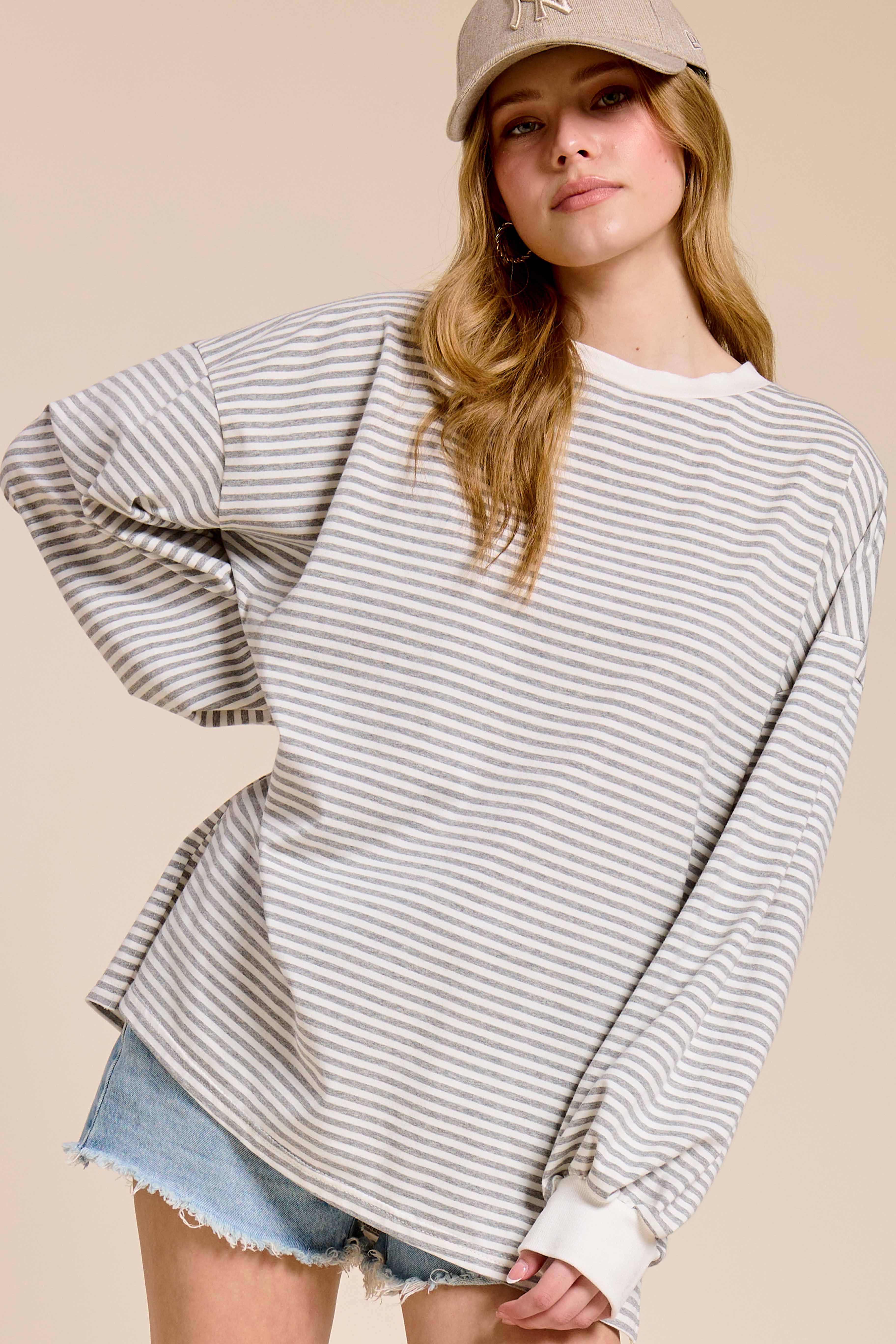 La Miel - Vente Haut en maille – femme - Pull oversize à manches longues rayé43