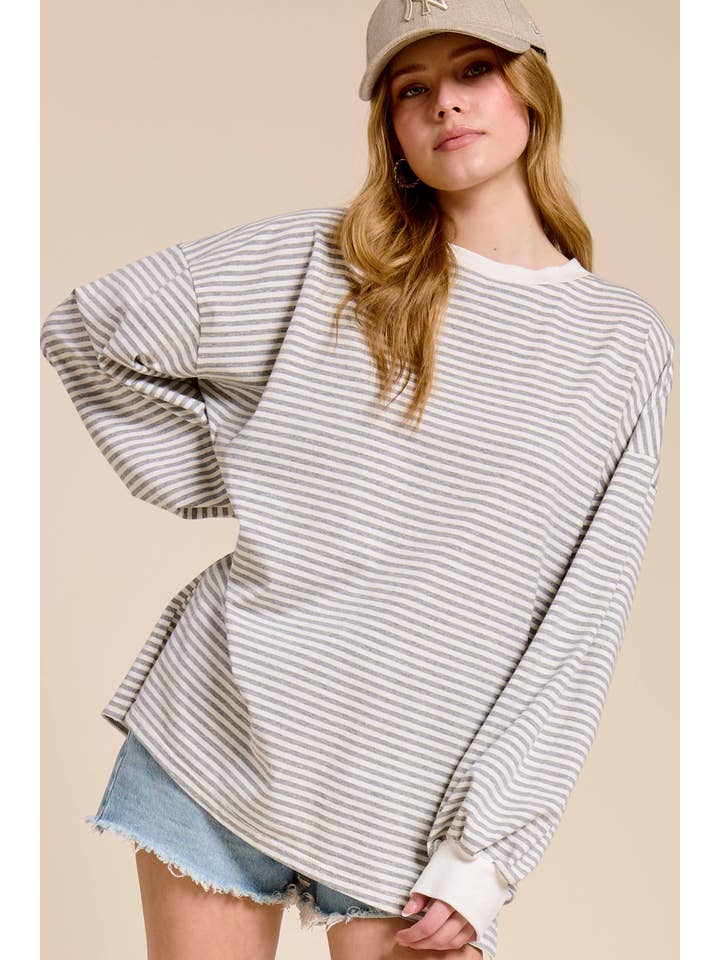 La Miel - Vente Haut en maille – femme - Pull oversize à manches longues rayé43