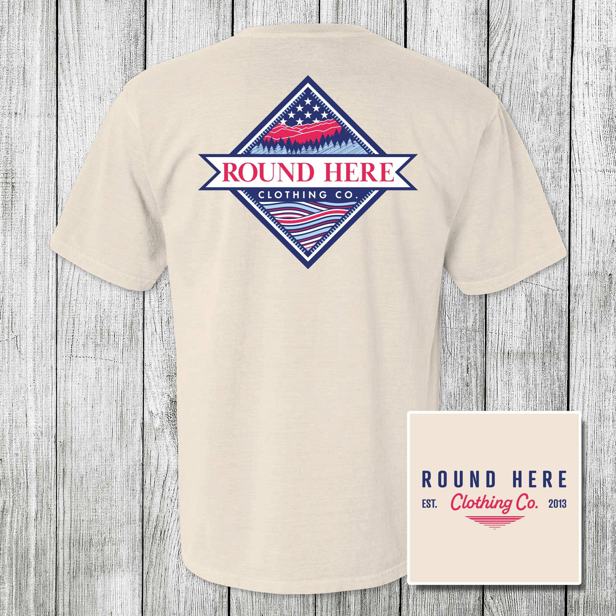 The Old North State - Wholesale Screen Printed T-Shirt - Unisex - 'Round Here Clothing Patriotic Mountains2