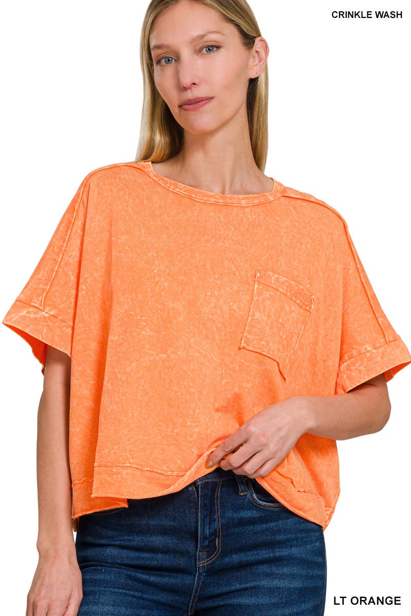 42POPS - Wholesale Knit Top - Women's - `.Washed Exposed Seam Oversized Tee3