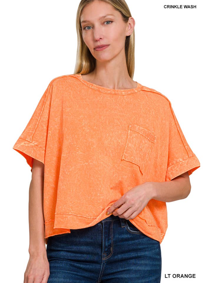 42POPS - Wholesale Knit Top - Women's - `.Washed Exposed Seam Oversized Tee3