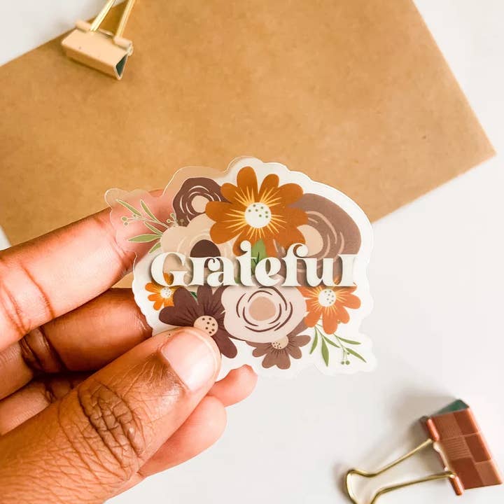 Adaeze and Company LLC - Wholesale Sticker - Grateful Boho Floral Transparent Sticker1