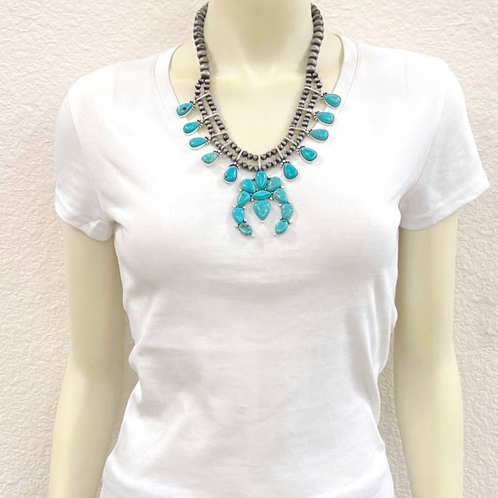 ISAC Trading Inc - Wholesale Pendant/Charm Necklace - 738450, Squash Blossom Turquoise Necklace