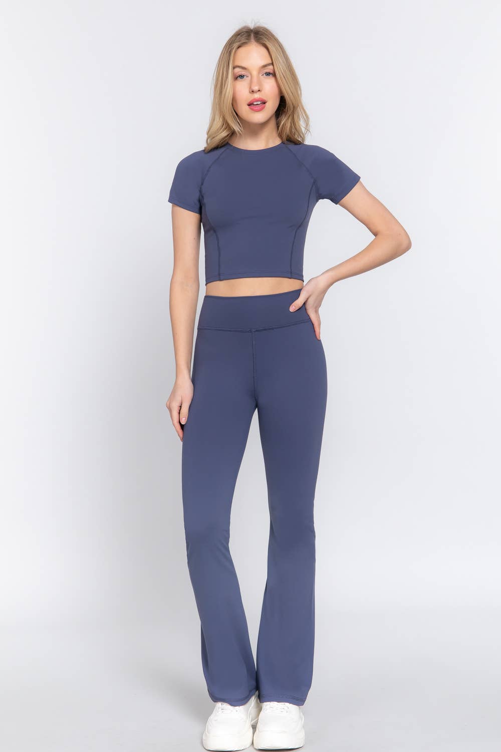 Active Basic | Active USA - Wholesale Athletic Pants - Women's - Waist Band Flare Stretch Workout Long Pants7