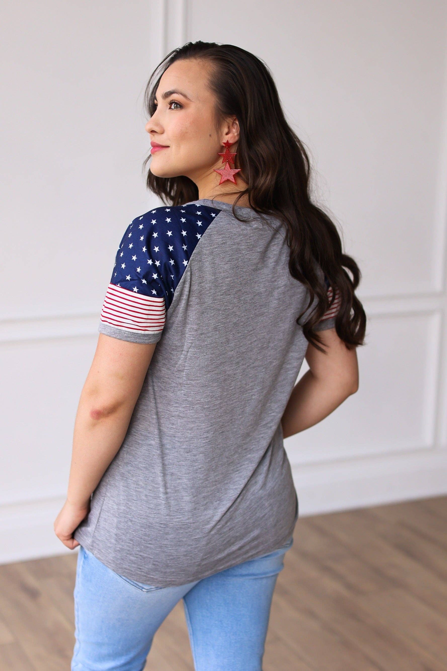 Mix Pattern Stars & Stripes Y'all Raglan Tee for wholesale on Faire2