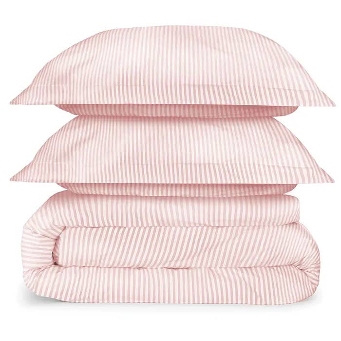 Melange Stripes Blush King Percale Duvet Set for wholesale by Bombacio