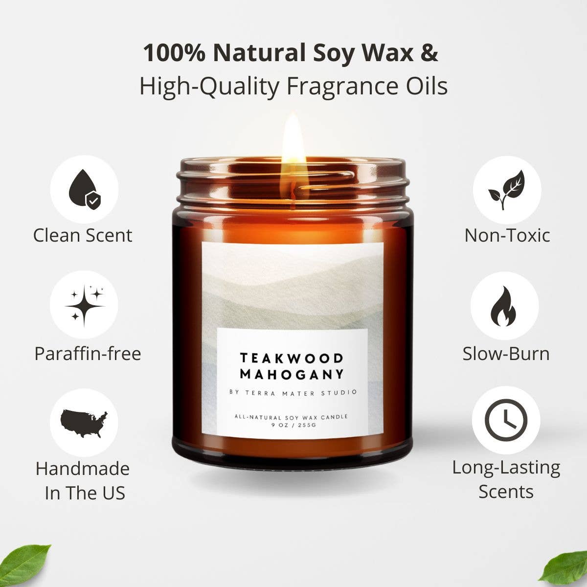 Terra Mater Studio LLC – wholesale Jar/filled candle – Teakwood Mahogany All-Natural Scented Candle4