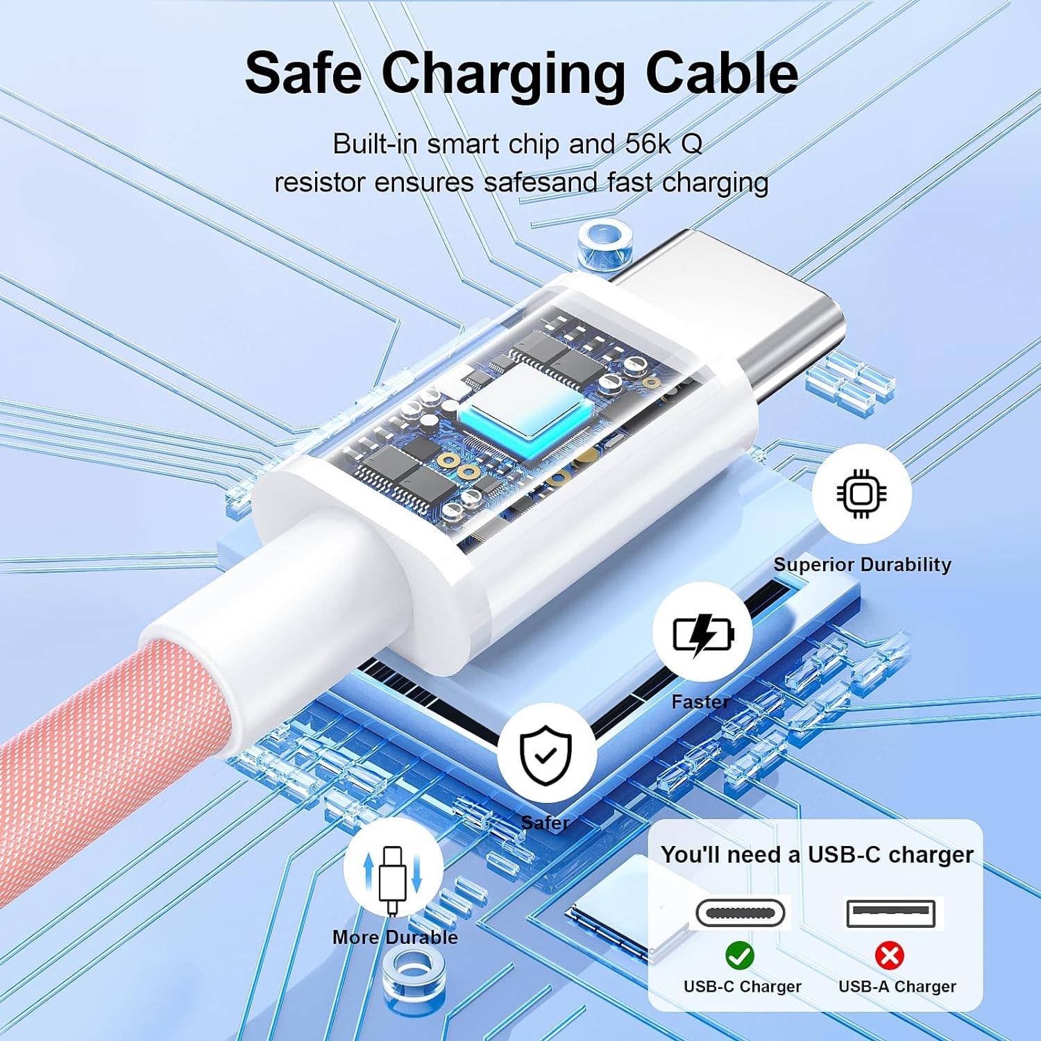 DGN Gadgets - Vente Câble de charge - Câble tressé USB-C à USB-C de charge rapide de 1,8 mètre9