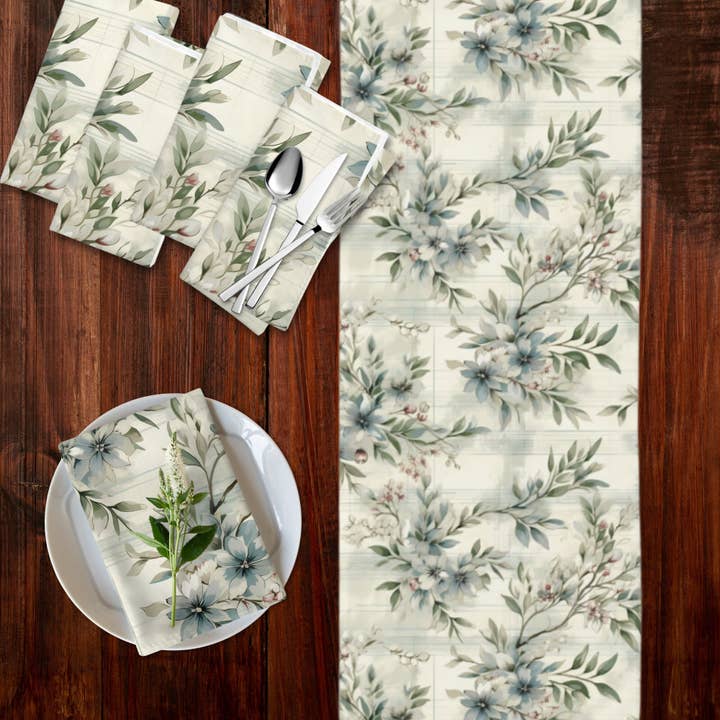 Chemin de table de Noël beige, bleu clair, gris pour la vente par MIDWESTICA