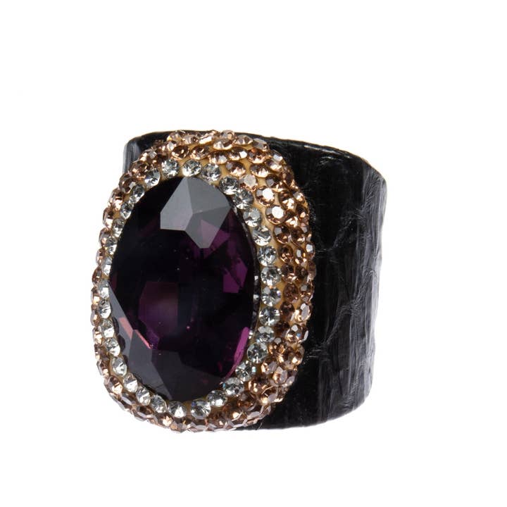 Ole - Wholesale Cocktail/Statement Ring - Glass Rhinestone Leather Rings
