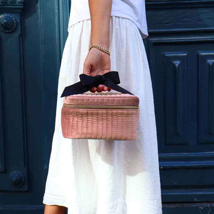 Bag-all Europe - Wholesale Makeup/Cosmetic Bag - Makeup Case, S – Quilted Eco Velvet – Pink6