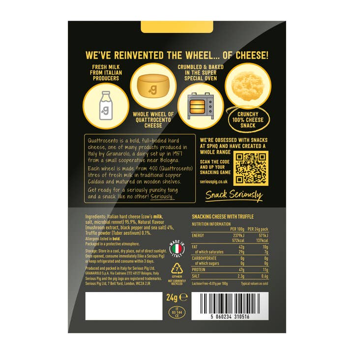 Serious Pig - Wholesale Cheese - Crunchy Snacking Cheese with Truffle (24 x 24g)