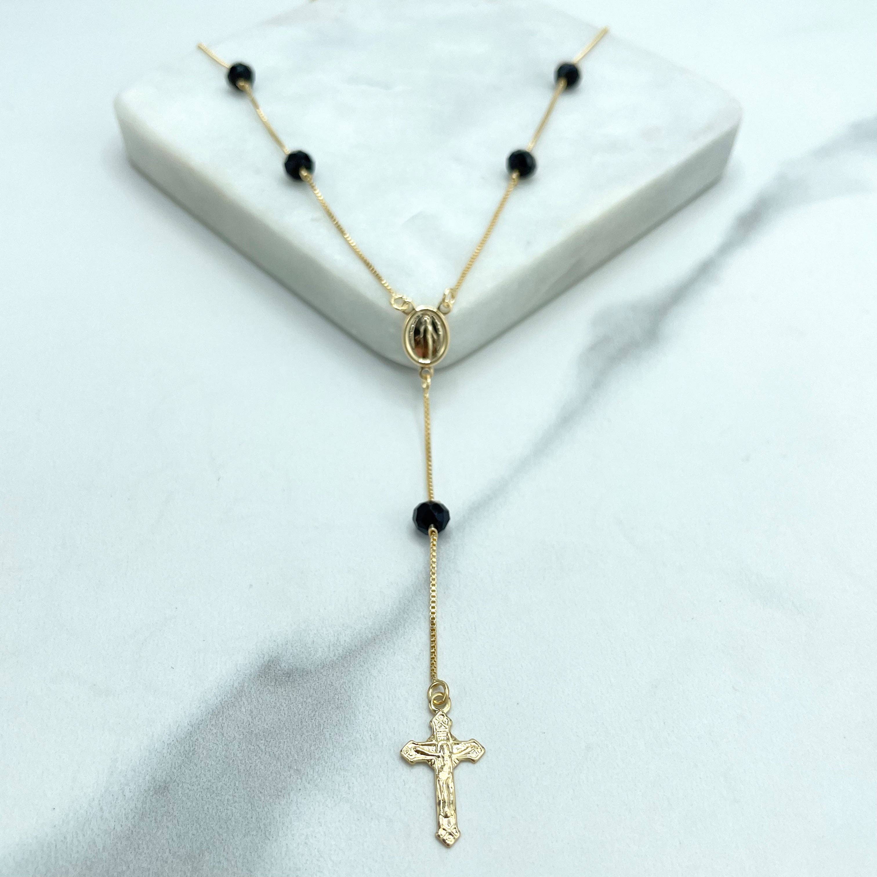 Luxus Accessories - Wholesale Prayer Beads Necklace - 18k Gold Filled Red, Black or Pearls Virgen La Milagrosa Beaded Rosary2