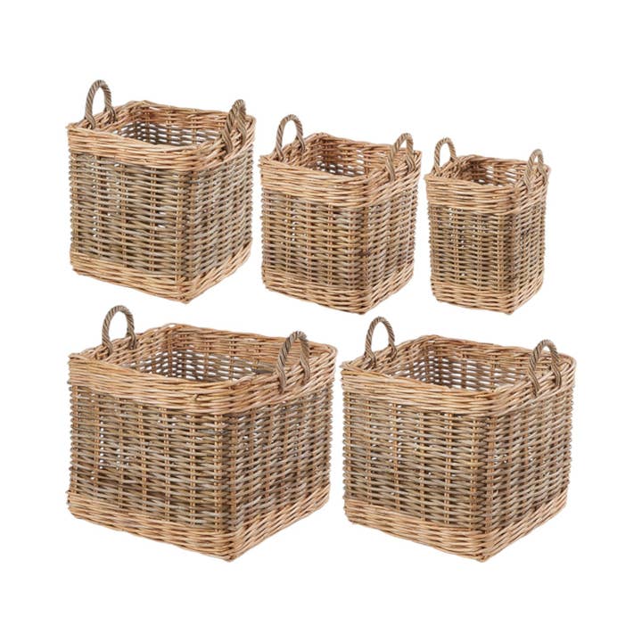 Set di 5 ceste quadrate per la conservazione in rattan Kubu grigio e bianco per la vendita all'ingrosso da parte di Red Hamper