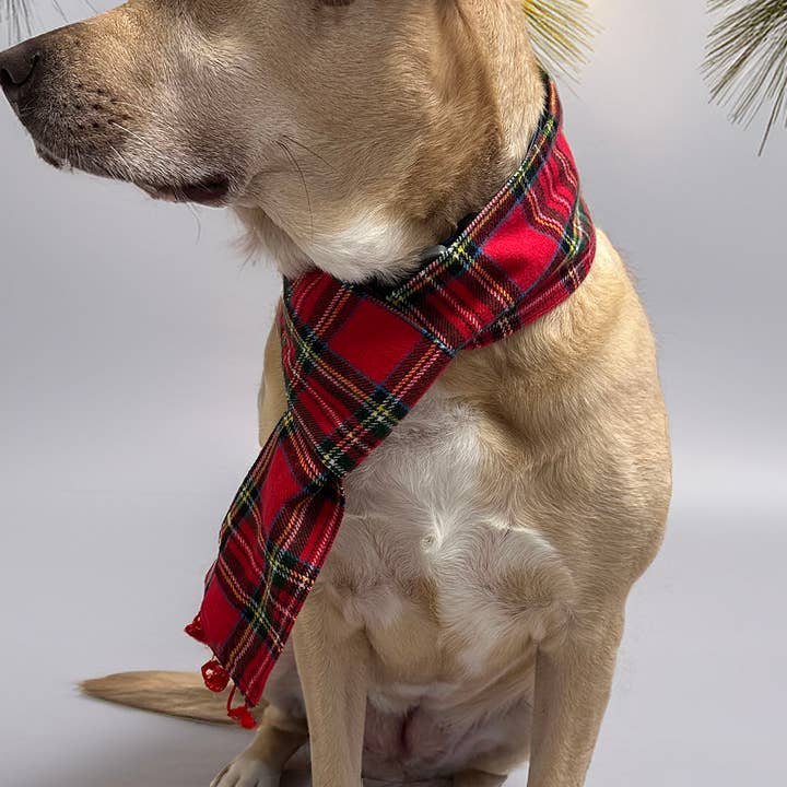 Red Plaid Flannel Dog Scarf for wholesale by Winthrop Clothing Co.