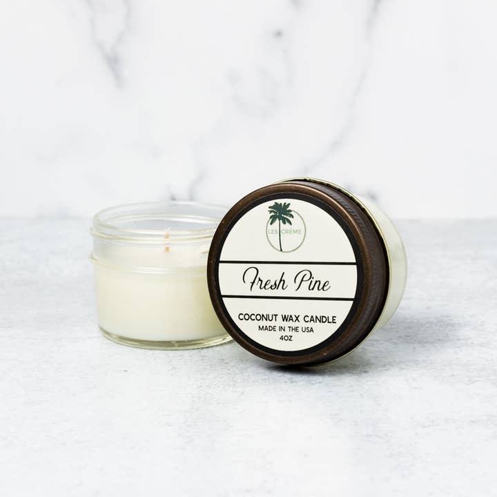 Funny Flames Candle Co - Les Creme – Großhandel Kerze im Glas / gefüllte Kerze – Frische Kiefer Bio Kokosnuss-Wach