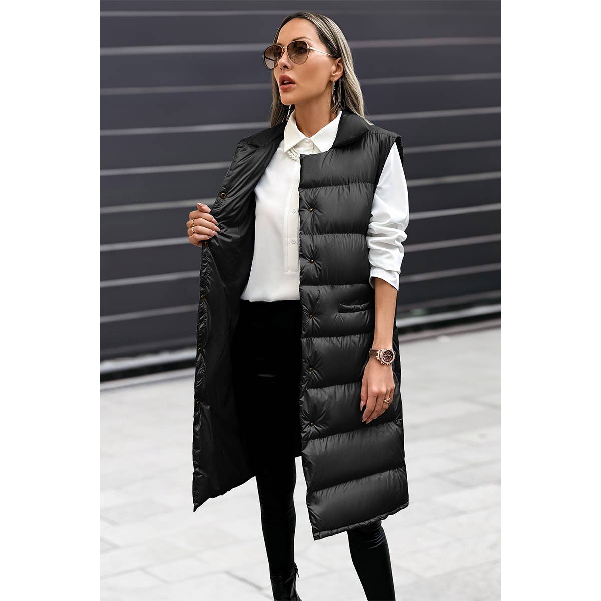 Supreme Fashion - Wholesale Outerwear Vest - Women's - Solid Button Down Puff Vest Padded Jacket8