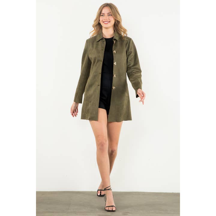 OLIVE Button Up Suede Coat for wholesale on Faire