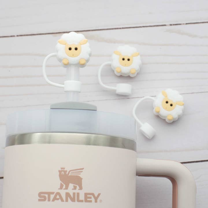 Fox & Pine Stitches - Wholesale Drinking Straw - White Sheep | Straw Toppers Stanley Water Bottles