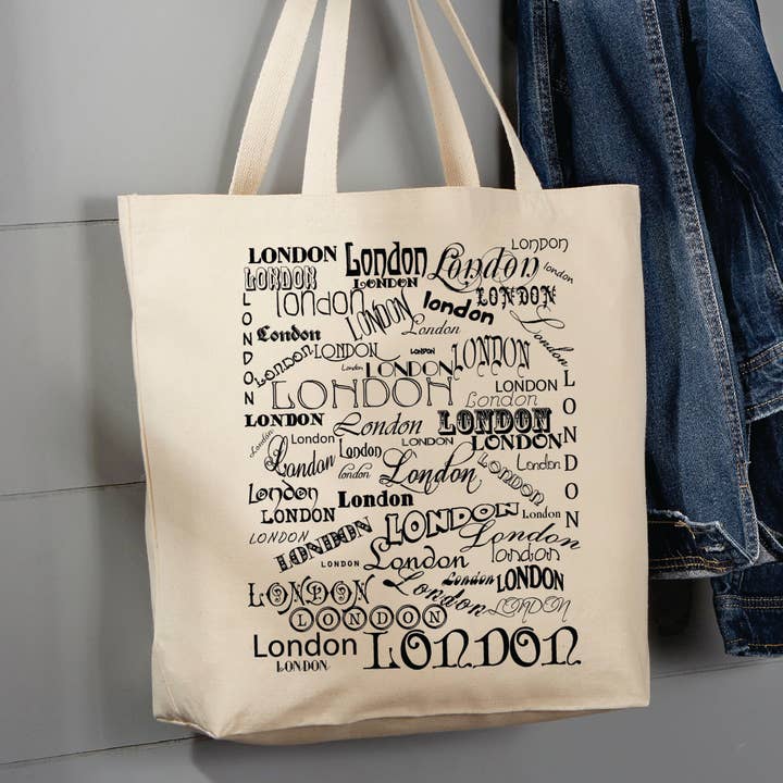 Avery Lane Gifts - Vente Tote bag – femme - Polices London Scatter Words, sac fourre-tout de 12 oz