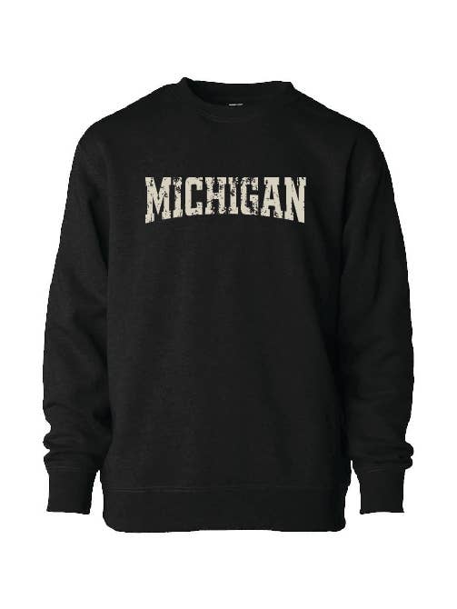 Michigan Distressed Youth Crew Sweatshirt for wholesale by True North Threads