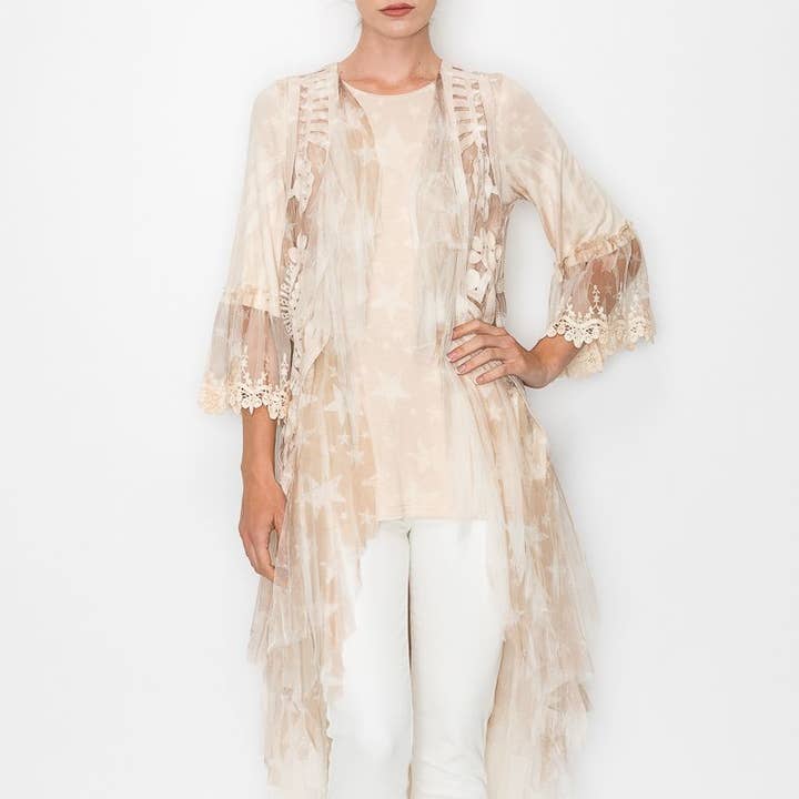 CROCHET VEST WITH MESH LAYERS-T4066 NAT-TP STAR for wholesale by Origami Apparel ~ Lace and Crochet inspired