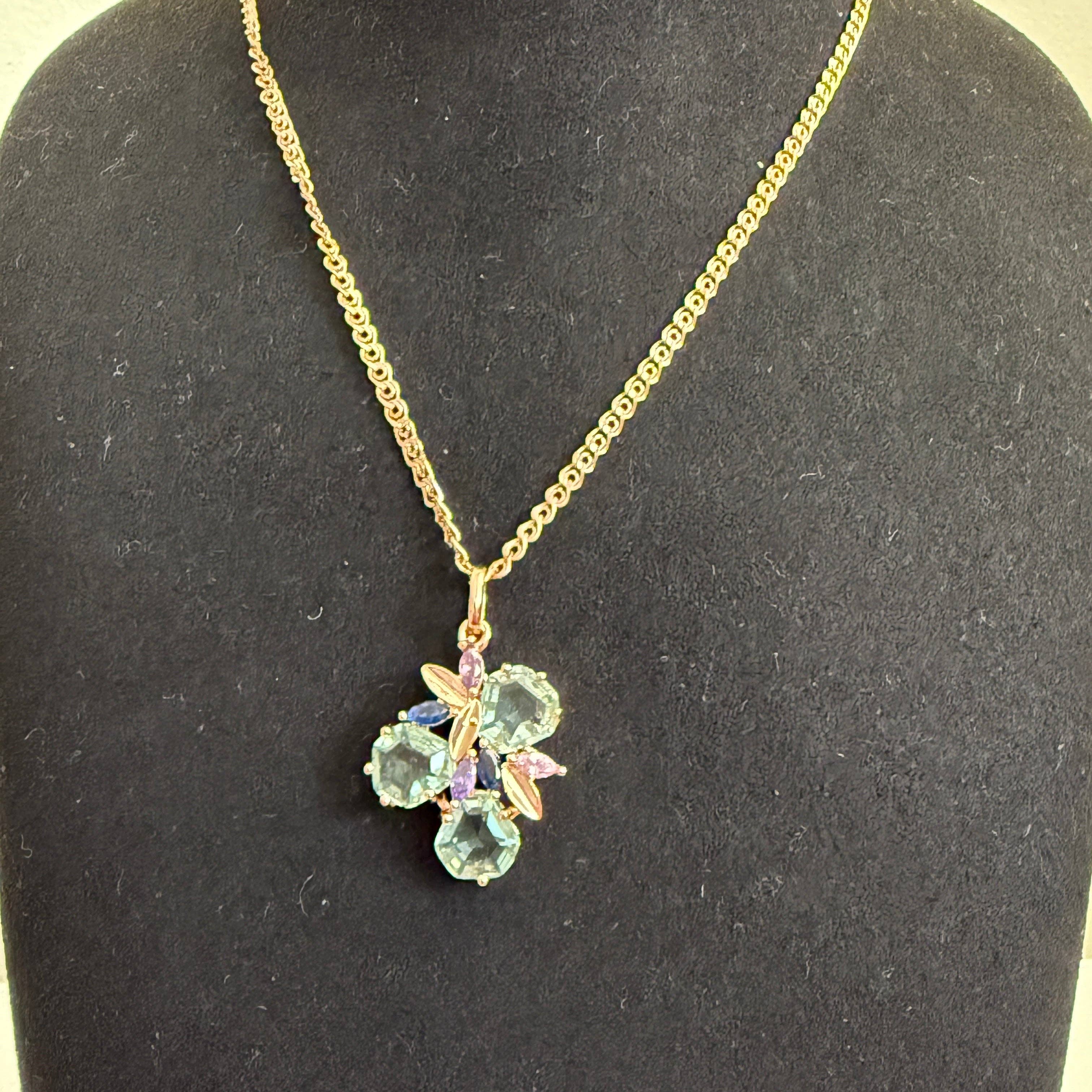 Vinnis Jewelry - Wholesale Jewelry Set - Celestial Bloom Mint Green Crystal Necklace and Earrings Set – Rose Gold Floral Design with Blue and Violet Accents2