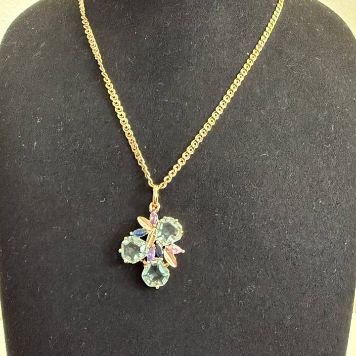 Vinnis Jewelry - Wholesale Jewelry Set - Celestial Bloom Mint Green Crystal Necklace and Earrings Set – Rose Gold Floral Design with Blue and Violet Accents2