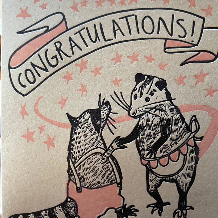 Ratbee Press - Wholesale Congratulations Card - Raccoon Possum Congrats Card