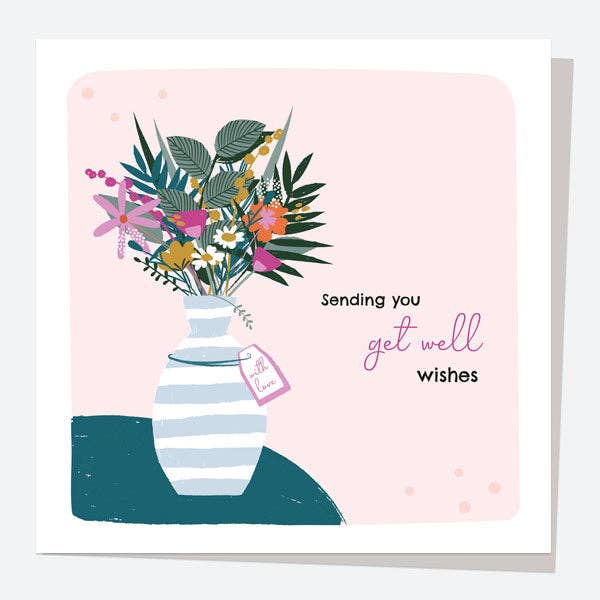 Dotty About Paper – wholesale Get well card – Get Well Soon Card - Pretty Wildflowers - Vase0