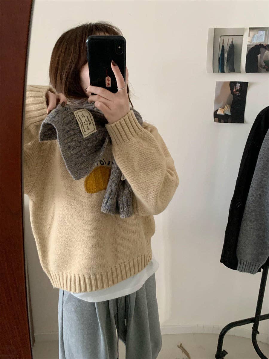 Marayn - Wholesale Knit Sweater - Women's - Cute Korean Style Cartoon Letter Knit Sweater17