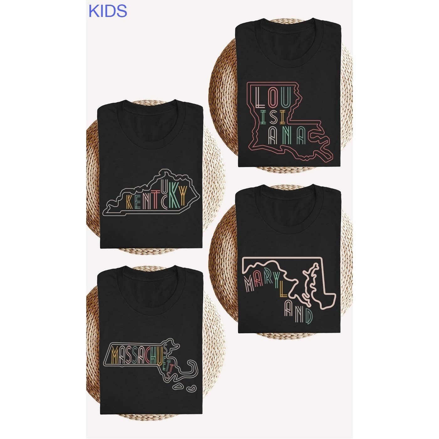 Kids By Kissed Apparel - Vente T-shirt sérigraphié – enfant - T-shirts graphiques Neon State Shape pour enfants4
