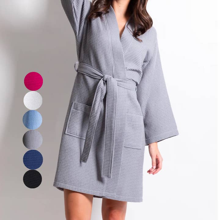 Peignoir gaufré en coton, jusqu'aux genoux, gris pour la vente par Lauryn's Garden