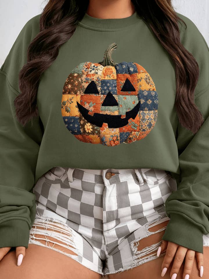 THE LATTIMORE CLAIM - Wholesale Graphic Sweatshirt - Women's - Patchwork Pumpkin Tees and Sweatshirts1