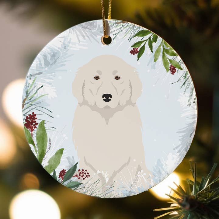 Decorazioni natalizie con cani dei Pirenei per la vendita all'ingrosso da parte di Canine Companions