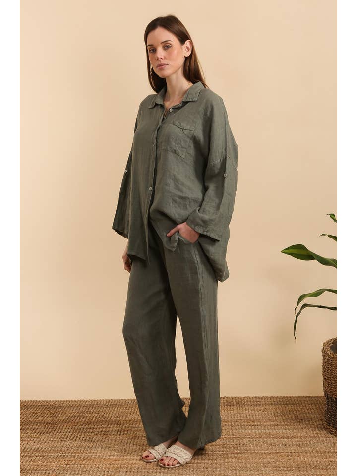 la maison des fibres naturelles – wholesale Set med topp och byxa – Dam – BYXA + BLUS SET 100% linne +storlek