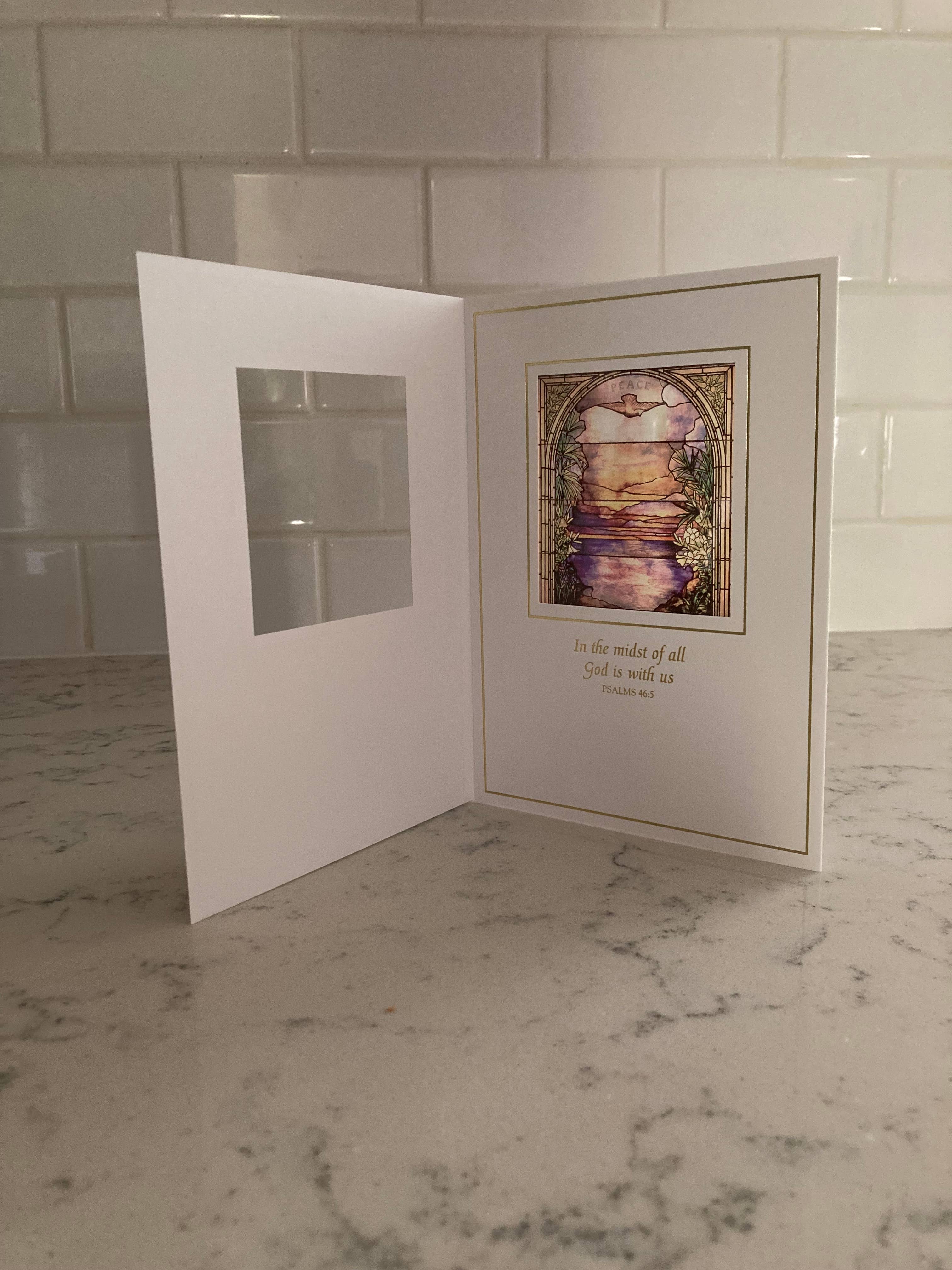 Bright Greetings - Wholesale Sympathy Card - Peace Tiffany stained glass sun-catcher greeting card | Symp2